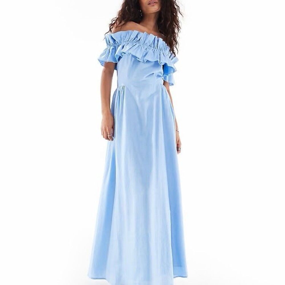 Sister Jane Blue Off-The-Shoulder Ruffle Maxi Dress - Size L+